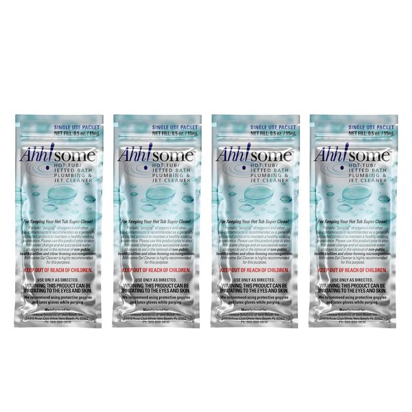 Ahh-Some - Hot Tub Cleaner & Purge Packet | Clean Pipes, Jet Line & Jets Gunk Build Up | Clear & Soften Water for Hot Tub, Jetted Tub, Swim Spa | Top Clarifier Up To 450 Gallons Of Water (Pack of 4)