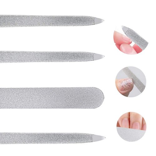 4 Pcs Metal Nail File Diamond Nail Files Stainless Steel Nail File Kit Double Side Fingernail Toenail Files for Salon Home Travel Use(5.9Inch)