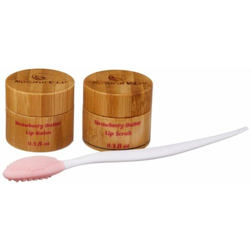 Natural V.I.P. Vegan Strawberry Sugar Lip Exfoliator Scrub and Strawberry Flavored Coconut Balm