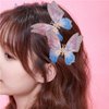 Butterfly Hair Clips Fine Glitter 3D Colorful Gradual Change Cute Spring Wing Butterfly Hairpin with Pearl Organza Barrettes Moving Hair Accessory for Girls Teens Women (Purple Blue)