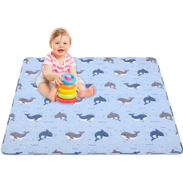 Machine Washable Baby Floor Play Mat 50x50”, Non Slip One-Piece Baby Crawling Mats for Tummy Time, Portable Playpen Mat Playmat for Babies Infants and Toddlers
