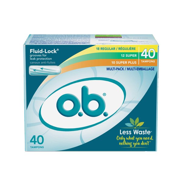 o.b. Original Non-Applicator Tampons, Regular, Super, & Super Plus Absorbancies, 40 Count (Pack of 1)