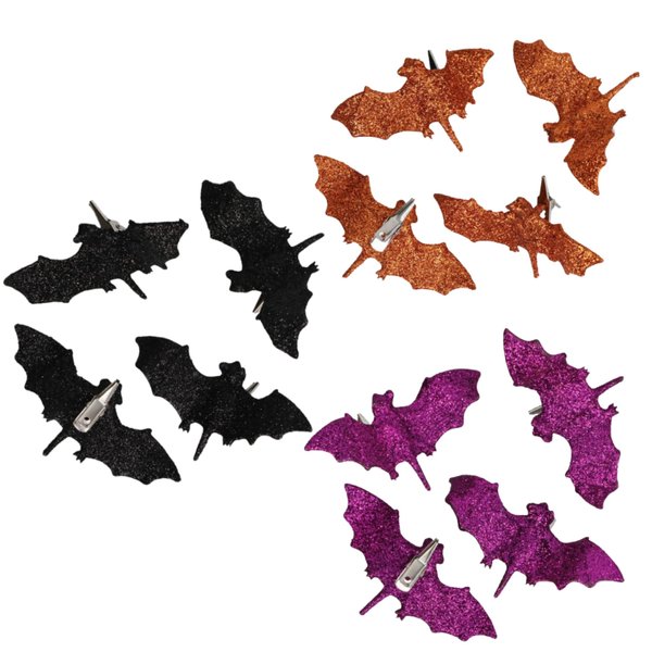 KRE Halloween Glitter Bats Clips 4Cts - Pack of 3 Bonus Onkutsae
