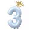 40-Inch Light Blue Number 3 Balloons With Crown, 3rd Birthday Decorations for Boys Girls, Children's birthday party supplies. (Light blue 3)