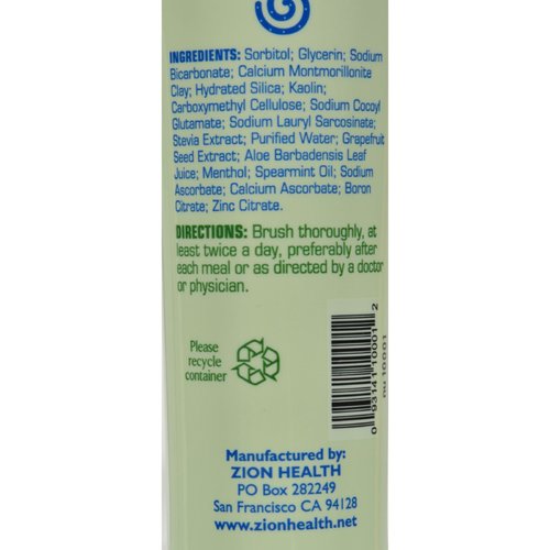 Zion Health ClayBrite Natural Toothpaste - Natural Mint - Healthy for Children - 3.2 oz (Pack of 2)