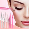6 Pieces Eyelash Extension Tweezers, Straight and Curved Tip Stainless Steel Tweezers Nippers Volume Lash Tweezers for Eyelash Extensions False Lash Application Tools (Colorful)