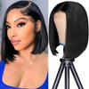 Bob Wig Human Hair 10 Inch 13x4 HD Transparent Lace Front Bob Wigs Human Hair Straight Lace Frontal Bob Wig Glueless Wigs Pre Plucked With Baby Hair for Black Women Natural Color