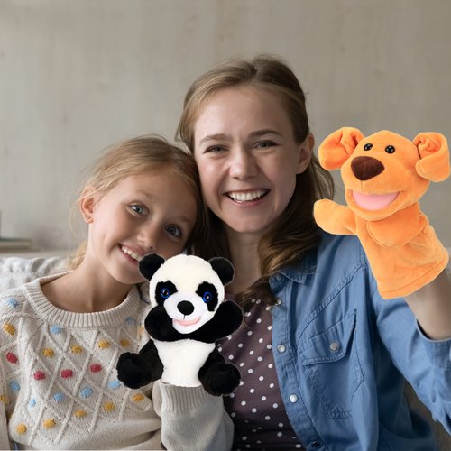 Easfan Puppy Hand Puppet Soft Animal Plush Toy with Movable Mouth Interactive Storytelling Cute Dog Toys Creativity Imagination Christmas Birthday Gifts for Toddlers Kids, Brown