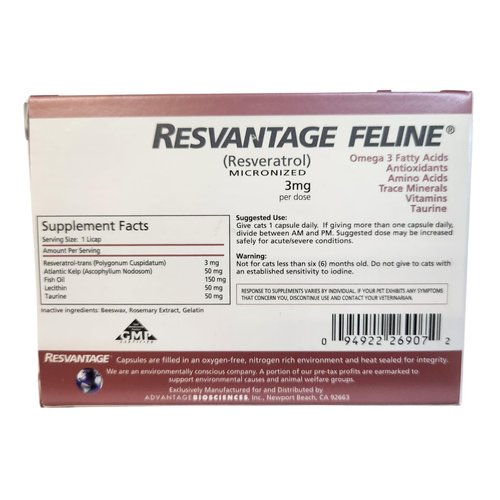 RESVANTAGE Feline - Resveratrol - The Longevity Supplement for Cats - 30 Capsules