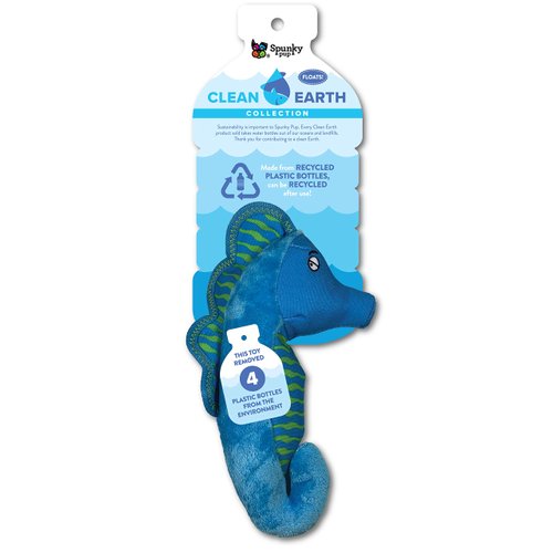 Spunky Pup Clean Earth Recycled Seahorse Dog Toy | Made from 100% Recycled Water Bottles | Eco-Friendly | Squeaker | Plush Toy for Small to Medium Dogs | Made in The USA