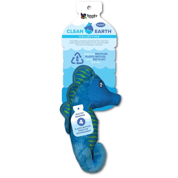 Spunky Pup Clean Earth Recycled Seahorse Dog Toy | Made from 100% Recycled Water Bottles | Eco-Friendly | Squeaker | Plush Toy for Small to Medium Dogs | Made in The USA