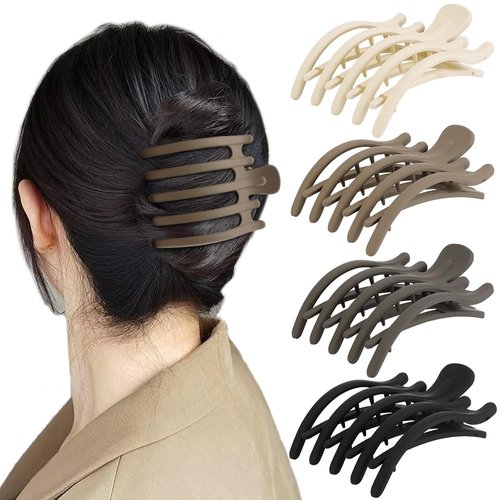 Ahoney 4 Pack Flat Claw Clips Alligator Hair Clips for Women Thick Hair, 3.7" Flat Hair Clips Banana Clips Hair Lay Down Claw Clip Matte Finish Hair Styling Accessories for Women