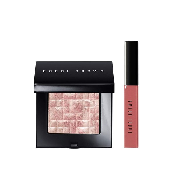 Bobbi Brown Highlight Nights Cheek And Lip Set: Full-Size Bobbi Brown Highlighting Powder in Bronze Glow and Full-Size Bobbi Brown Crushed Oil Infused Gloss in New Romance
