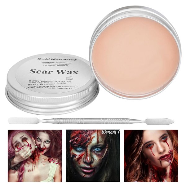 Scar Wax Kit SFX Make Up,Fake Molding Wound Skin Wax with Spatula,Body Paint Fake Nose Stage Zombie Cosplay Costume SFX Makeup,Makeup Special Effects For Halloween Festival & Party