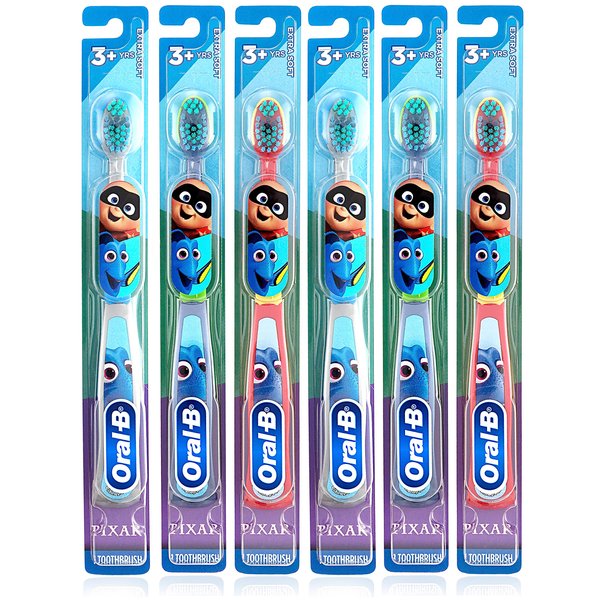 Oral-B Battery Powered Kids Manual Toothbrush, Finding Dory Characters, for Children and Toddlers 3+, Extra Soft Bristles - Pack of 6 (Characters and Colors Vary)