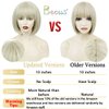 BECUS Short Bob Wig with Bangs Heat Resistant Synthetic Straight Wigs for Women Cute Dark Ash Blonde Blended (10inch, Blonde)