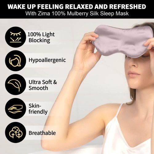 ZIMASILK 100% 22 Momme Pure Mulberry Silk Sleep Mask,Filled with 100% Mulberry Silk,Silk Wrapping Strap- Super Soft & Comfortable Sleep Eye Mask for Sleeping (Light Plum)