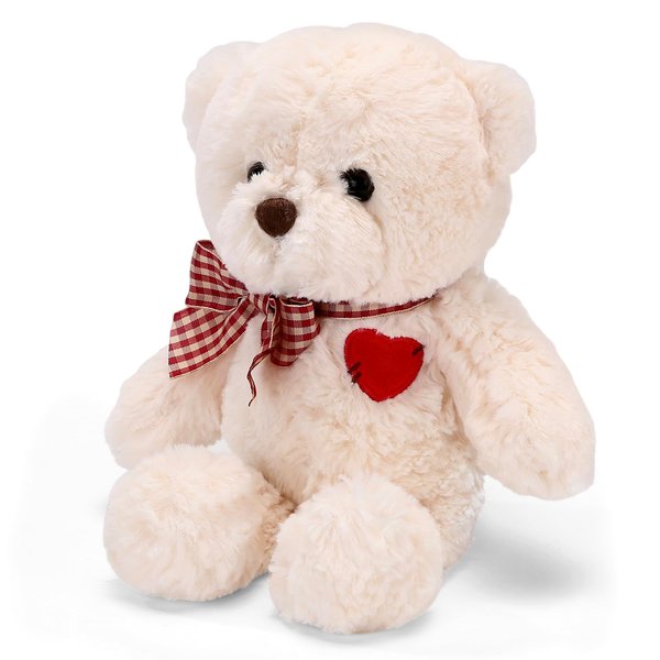Riuhot Small Teddy Bear with Heart Cute White Teddy Bear Stuffed Animal Valentine's Day Soft Stuffed Bear Plush Bear Plushie Toys Gifts for Girlfriend Boyfriend Kid