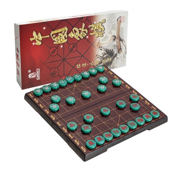 Luoyer 12.5inch Portable Chinese Chess Set with Folding Board and Magnetic Piece Traditional Xiangqi Classic Educational Strategy Games Board Games for 2 Players (Red Board Green Piece)