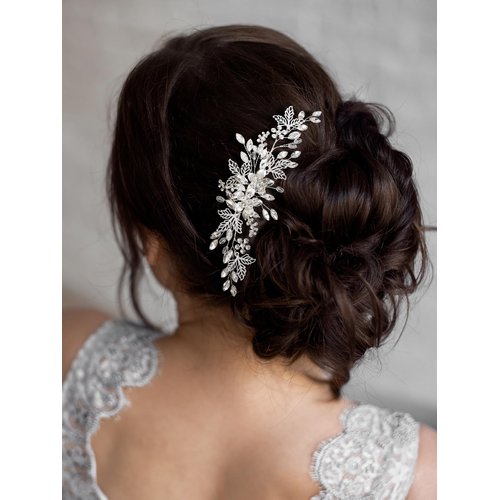 SWEETV Bride Wedding Hair Comb Rhinestone Bridal Hair Accessories Pearl Bridal Hair Pieces Bridal Hair Clips Hair Side Comb for Women and Girls