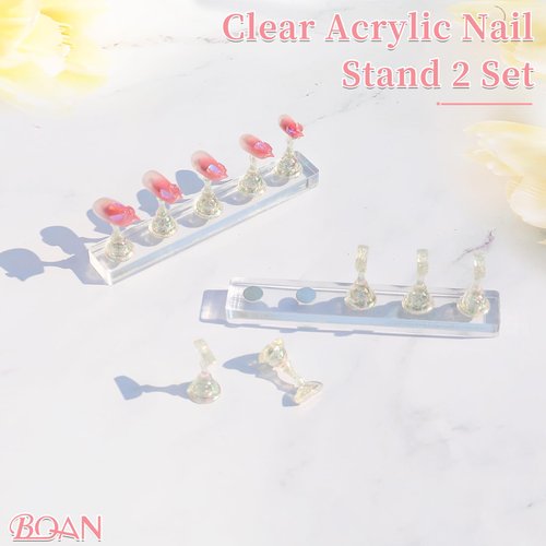 BQAN 2 Set Nail Holder for Painting Nails, Acrylic Nail Stand for Press on / Nails Display with 96 Pcs Reusable Adhesive Putty (Clear)