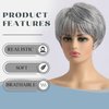 LEOSA Silver Ombre Gray Layered Bob Wigs Pixie Cut wig for Women Short Grey Straight Pixie Cut Wigs Gray Highlight Gray Hair Wigs Shaggy Wig Natural Looking Daily Use