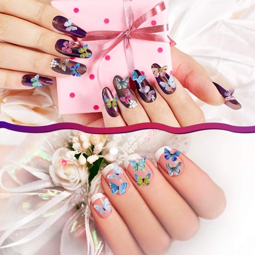 PAGOW 60pcs 3D Acrylic Butterfly Charms for Nails, 12 Colors Butterfly Nail Glitter Sets, Novel Design Acrylic Butterfly Nail Charms for Nail Art Decoration & DIY Crafting Design