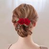2 Pcs Rose Flower Wedding Hair Comb Crystal Pearl Bridal Headpiece Gold Leaf Red Flower Side Comb Hair Accessories for Women