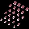 24 Pcs Pink Press on Nails Short Square - SHANRUN White French Fake Nails Press ons Nail Art Tip Glue on Nails Full Cover Artificial Acrylic False Nails Rhinestone Flower Bow Glitter Design for Women