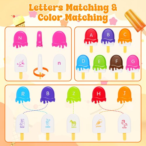 CPSYUB Alphabet Learning Toys for Toddle Ice Cream ABC Matching Toys Color Sorting Set Preschool Educational Montessori Toy Smart Sorting Toys Upper Lowercase Toy for 2 3 4 5+ Kids