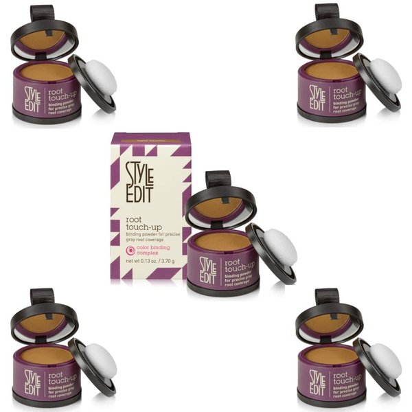 Style Edit Root Touch Up Powder (5 Pack) to Cover Up Dark Roots and Grays Between Salon Visits, Water Resistant, Non-Sticky, Compact And Mess-Free, Light Brown Hair Color (Total of 5)