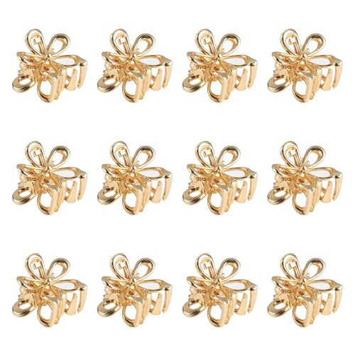 12PCS Small Flower Hair Clips for Women, Gold Flower Hair Claw Clips, Mini Gold Claw Clips for Hair, Tiny Metal Flower Hair Clips, Mini Gold Flower Claw Clips Hair Accessories for Women Girls