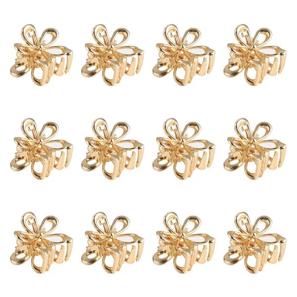 12PCS Small Flower Hair Clips for Women, Gold Flower Hair Claw Clips, Mini Gold Claw Clips for Hair, Tiny Metal Flower Hair Clips, Mini Gold Flower Claw Clips Hair Accessories for Women Girls