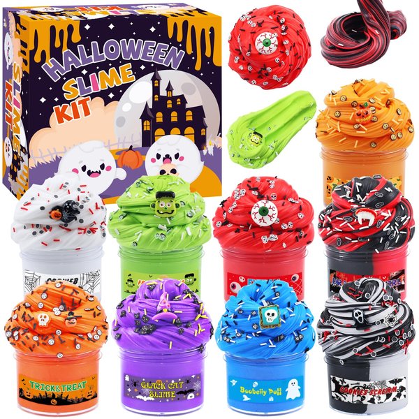 Funewest 9 Packs Halloween Cloud Slime Butter Slime Kit for Girls Boys Ages 8-12, Non Sticky Fluffy Slimes for Kids, Party Favors with Spooky Add Ins, Stress Relief Slimes Toys