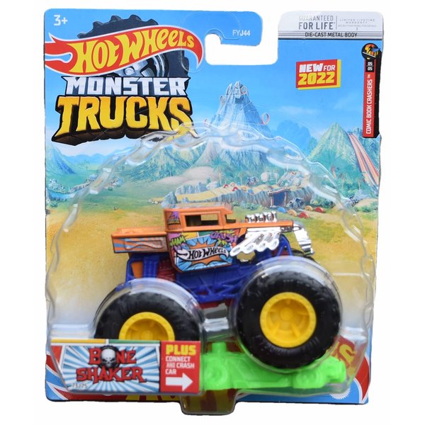 Hot Wheels Monster Trucks Bone Shaker - Plus Connect and Crash Car - 2022 Comic Book Crashers