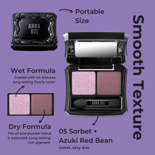ANNA SUI - Eye Color Compact - Two-Tone Eye Shadow Fillers for Eyeshadow Palette - Pink and Brown Long-Lasting Eye Makeup - 05 Sorbet x Azuki Red Beans - 0.05 oz.