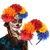 Furimuk Mexican Flower Crown Headband Halloween Day of the Dead Headwear Floral Headpiece for Women Party Costume Accessories (Red orange red yellow blue)