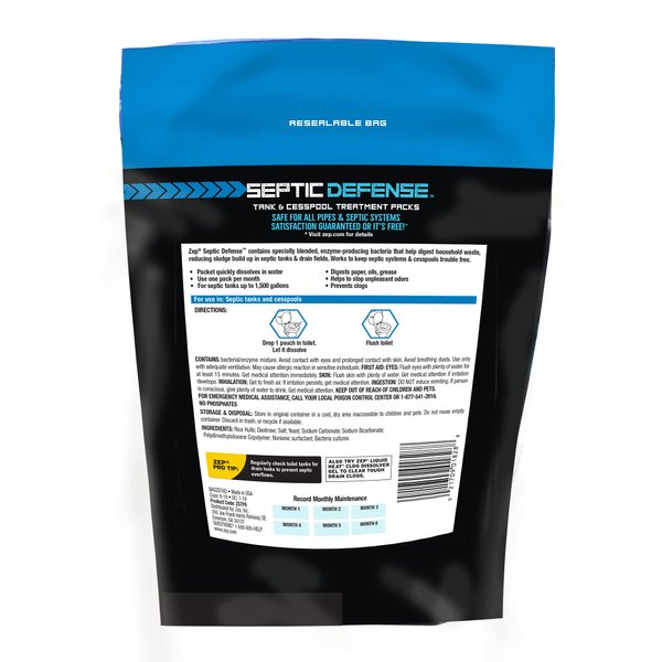 Zep Septic Defense System Treatment Dissolvable Packs - (2 Pack) 1 Year Supply - ZSTP6 - Safe for Pipes and All Septic Tanks