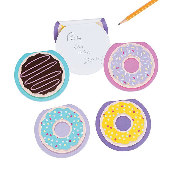Donut Party Notepads, Bulk set of 24 - Birthday Party Favors and Stationery
