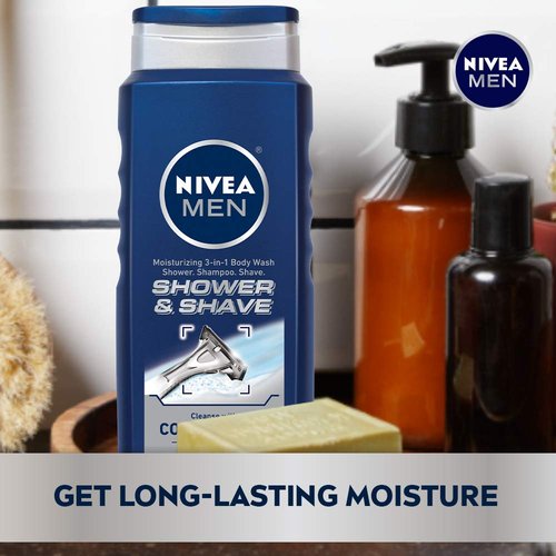 NIVEA Men Shower & Shave 3-in-1 Body Wash - Shower, Shampoo and Shave With Moisture - 16.9 fl. oz Bottle