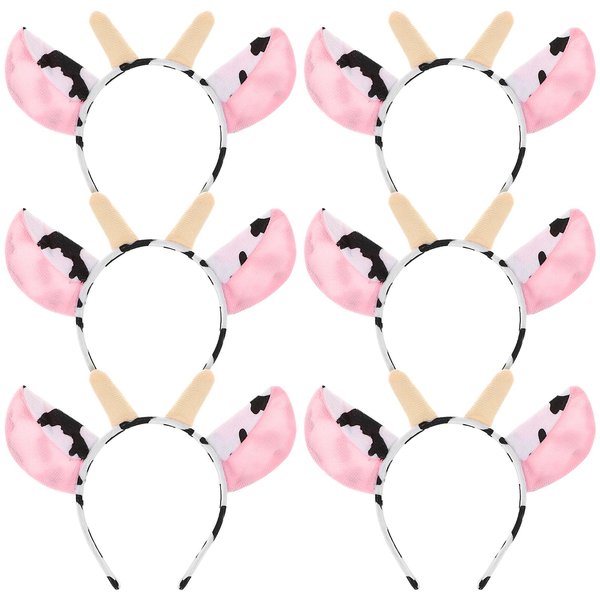 FRCOLOR Cow Headband Cow Ears Headband Plush Animal Ears and Horns Hairhoop Cow Ears Cosplay Costume 6Pcs