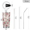 ALAZA Floral Roses Red Pink Tumbler with Lids and Straws,Reusable Stainless Steel Vacuum Insulated Tumbler Cup,Iced Coffee Travel Mug Water Bottle 20oz(590ml)