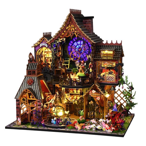 MUSEGDN DIY Miniature House Kit with LED Lights, Wizard Dollhouse, 3D Wooden Doll House Building Kit for Adults and Teens,Wooden Crafts Mini Model Magic Kits and Home Decor (Magic Spirit)