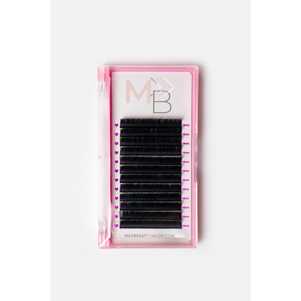 MB Volume Eyelash Extensions, 0.05mm Thickness, Mixed Tray Size 8-15mm, C Curl, Cashmere, Super Dark, Easy Pick-Up, Professional Salon, Black