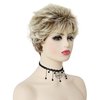 GNIMEGIL Old Lady Wig Blonde Hair Short Curly Wigs Natural Mommy Wig with Bangs for Women Heat Resistant Synthetic Cosplay Wig Halloween Costume for Women