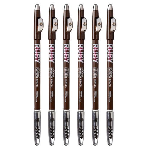 Ruby Kisses GoBrow Eyebrow Pencil, Sharpenable, Longwear, Long Lasting Eyebrow Wooden Pencil for Natural-Looking Brows 6 PACK (Medium Brown)