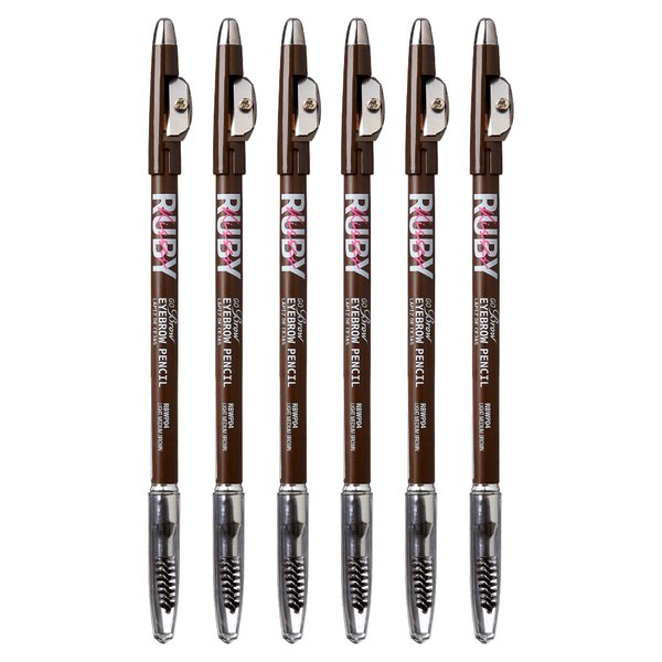 Ruby Kisses GoBrow Eyebrow Pencil, Sharpenable, Longwear, Long Lasting Eyebrow Wooden Pencil for Natural-Looking Brows 6 PACK (Medium Brown)