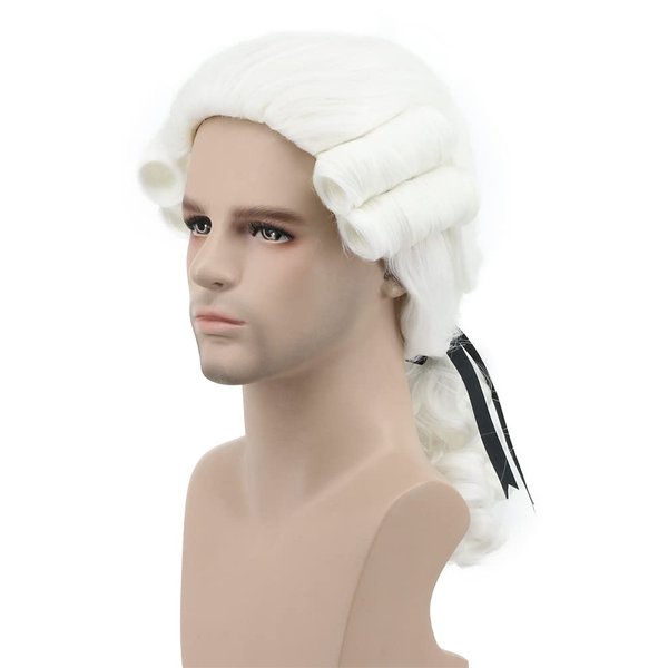 karlery Judge Colonial Wig Man Long Wave White Wig Washington Halloween Costume Cosplay Wig