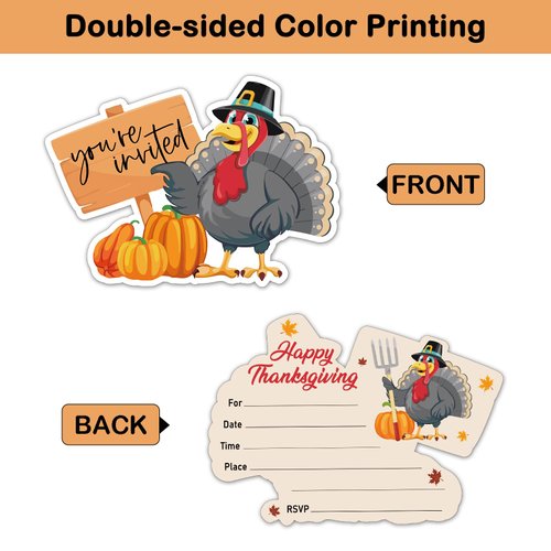 REWIDPARTY Thanksgiving Party Invitations with Envelopes & Stickers（Set of 15） Turkey Shaped Fill-in Invitations Happy Thanksgiving Invites Cards Thanksgiving Fall Party Supplies for Kids Adults