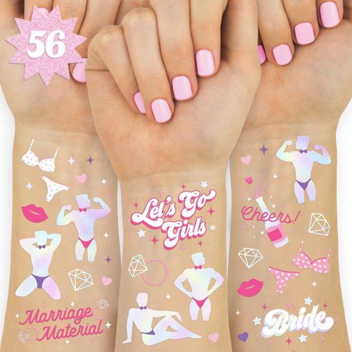 xo, Fetti Bachelorette Party Temporary Tattoos - 56 Iridescent Foil Styles | Male Dancer Stripper Bach Party Decoration, Bridesmaid Favor, Bride to Be Gift